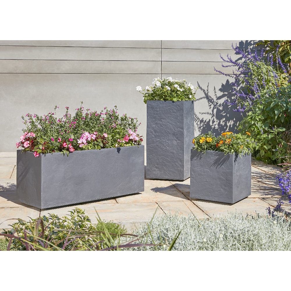 Ghiveci flori VERVE Durdica, plastic, 38.7 x 38.7 x 80 cm, gri