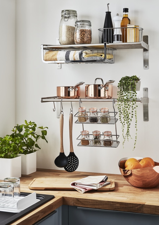 Suport pentru accesorii bucatarie Datil GOODHOME, 60.4 cm, otel, argintiu