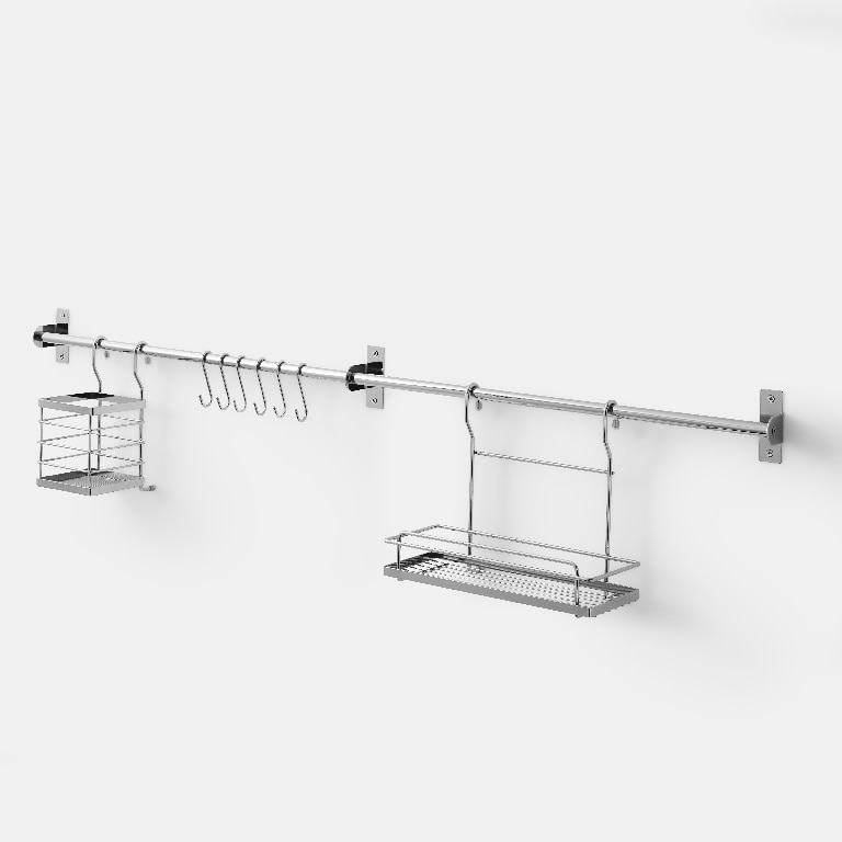 Suport perete bucatarie si accesorii GOODHOME Datil, 120 x 25 x 15.4cm, otel, argintiu