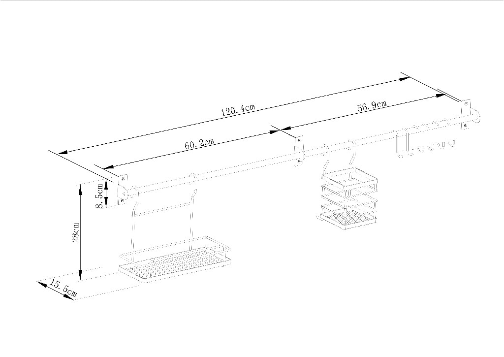 Suport perete bucatarie si accesorii GOODHOME Datil, 120 x 25 x 15.4cm, otel, argintiu