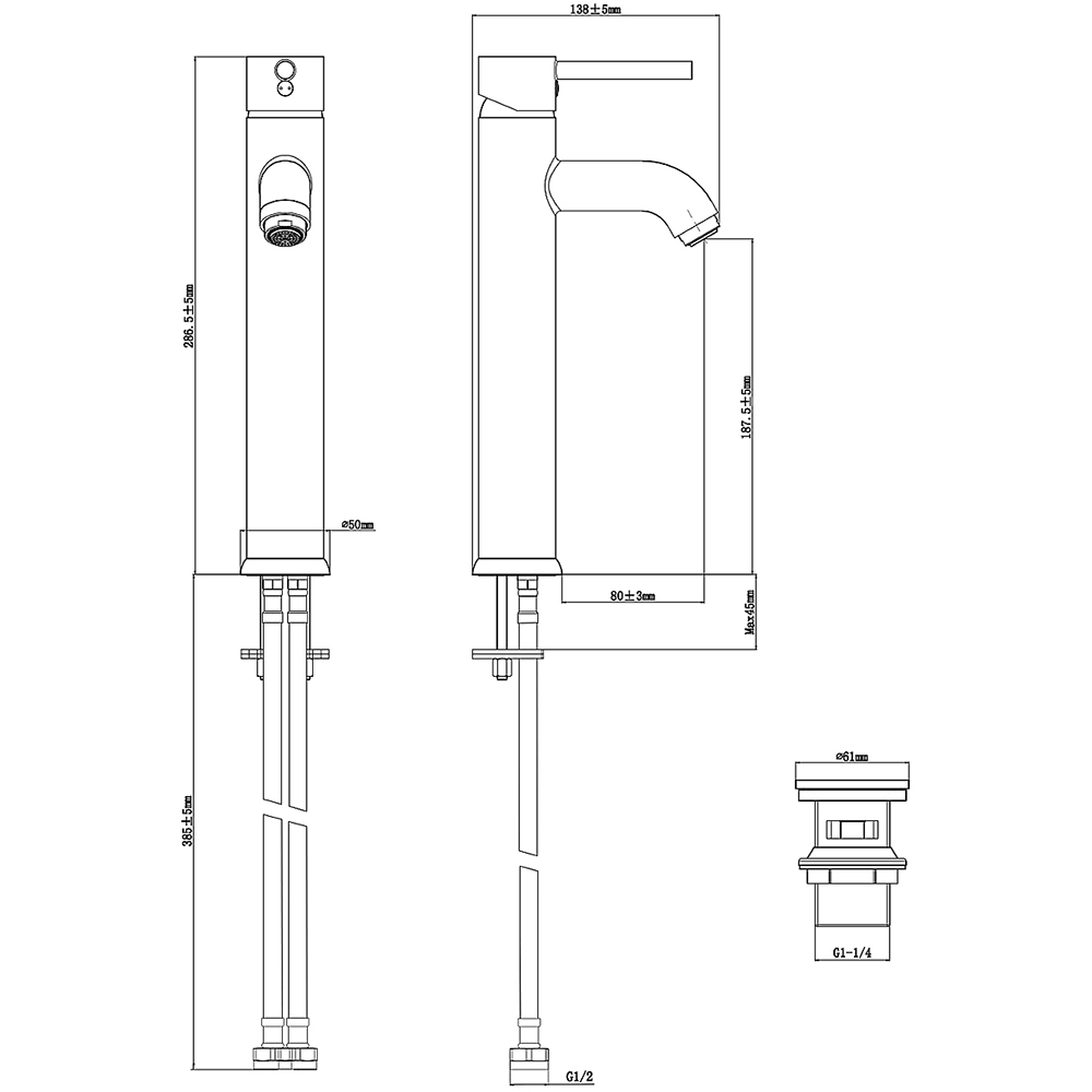Baterie lavoar Cooke & Lewis Ayas, alama, argintiu