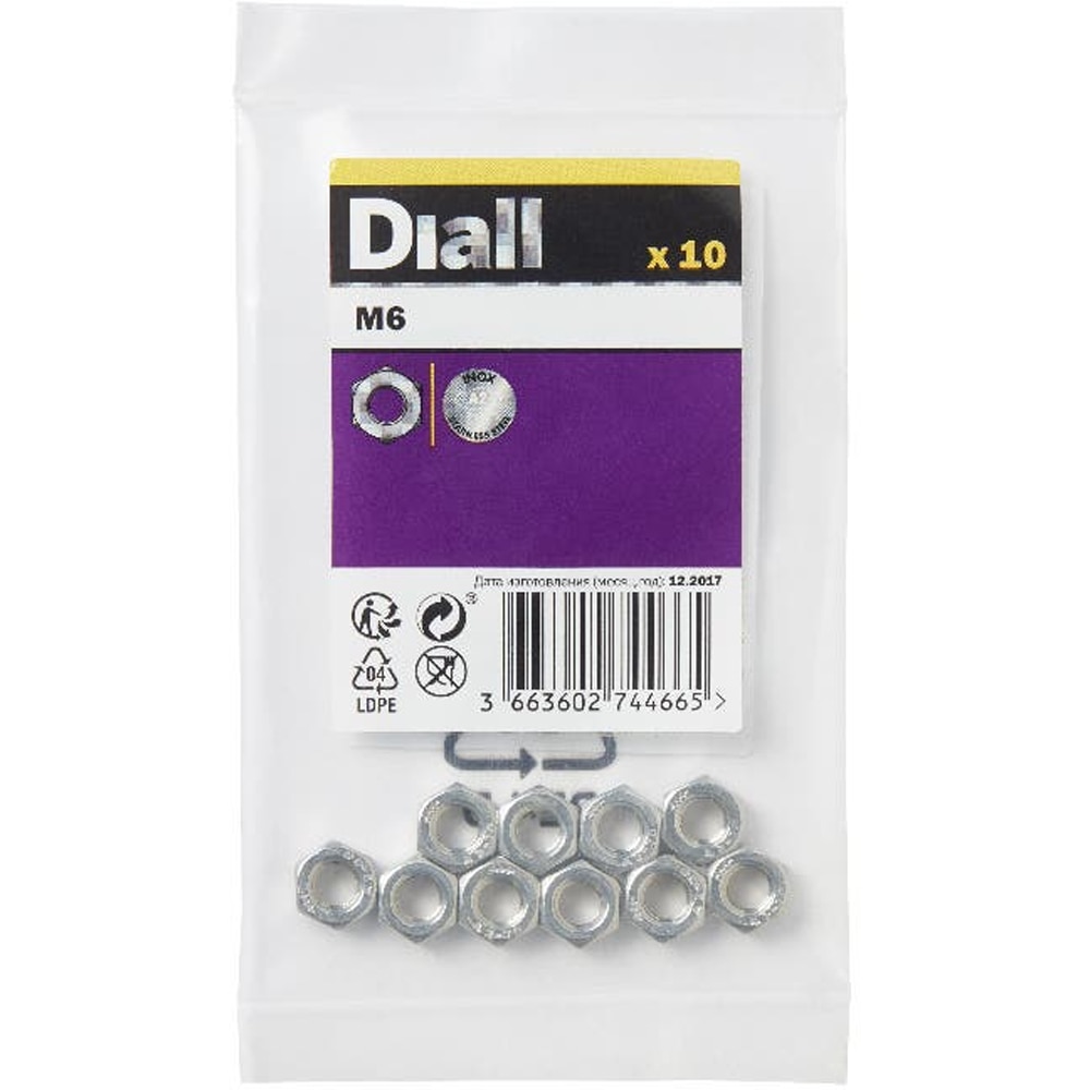 Piulita hexagonala DIALL, otel inoxidabil A2, M6, 10 buc