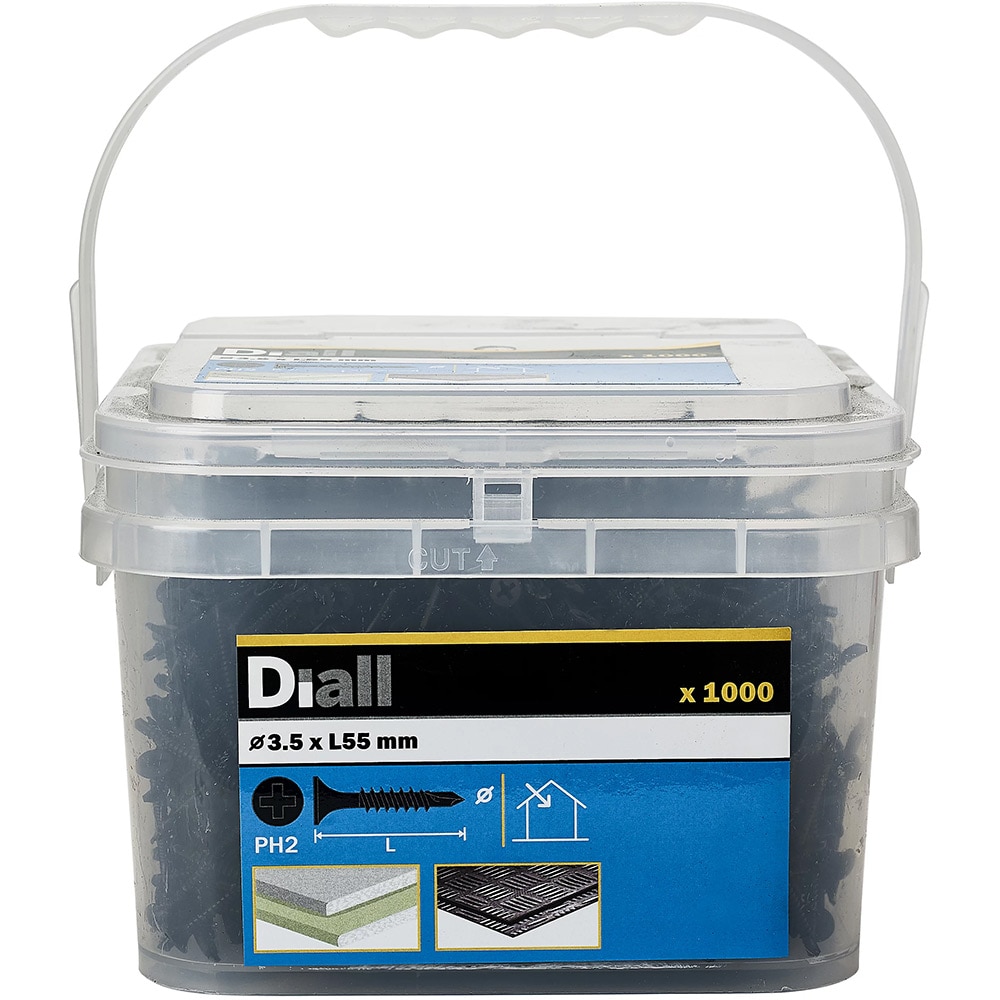 Surub gips-carton autoforant DIALL, 3.5 x 55 mm, otel carbon, negru, 1000 buc