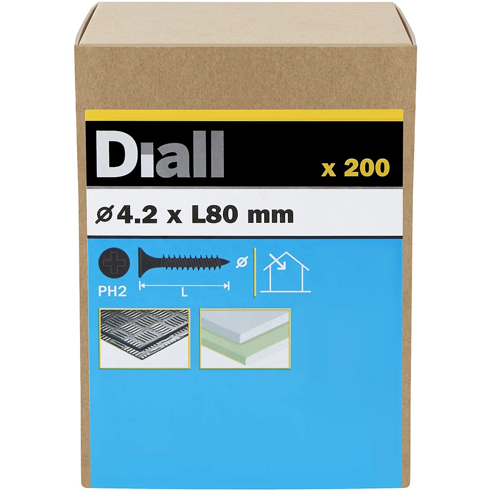 Surub gips-carton autoforant DIALL, 4.2 x 80 mm, otel carbon, negru, 200 buc
