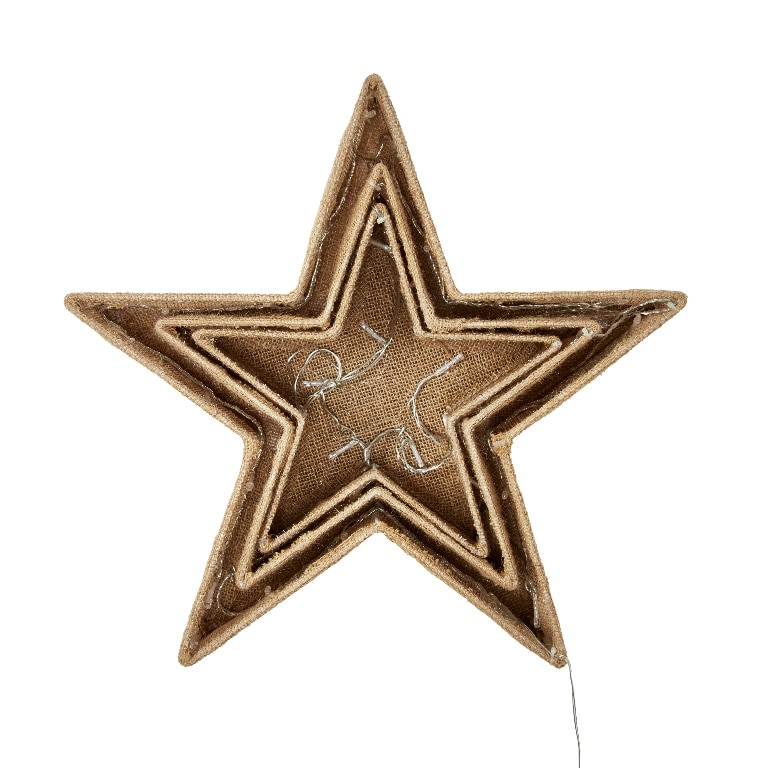 Set 3 stelute 10 LED-uri HESSIAN, 50 cm, iuta si metal, maro, lumina alb cald