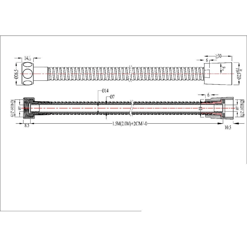 Furtun de dus 100668497, 2 m, argintiu