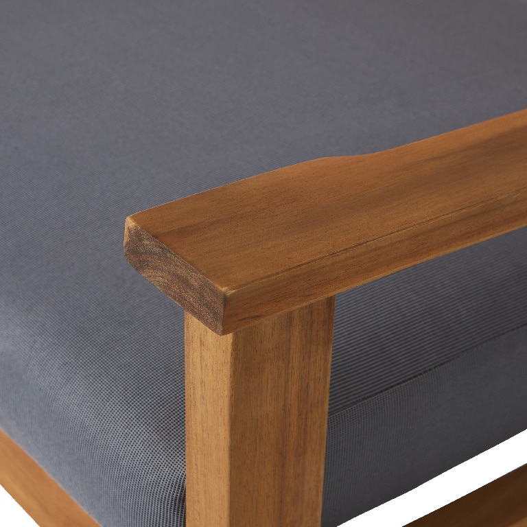 Set mobilier gradina/terasa/balcon, culoare maro, lemn, 4 persoane, masa + 2 fotolii + banca, include perne • GoodHome Denia