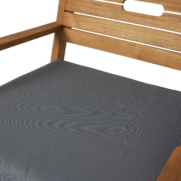 Set mobilier gradina/terasa/balcon, culoare maro, lemn, 4 persoane, masa + 2 fotolii + banca, include perne • GoodHome Denia