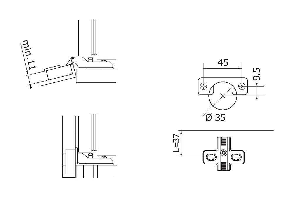 Balama standard cabinet Titus, unghi 105 grade