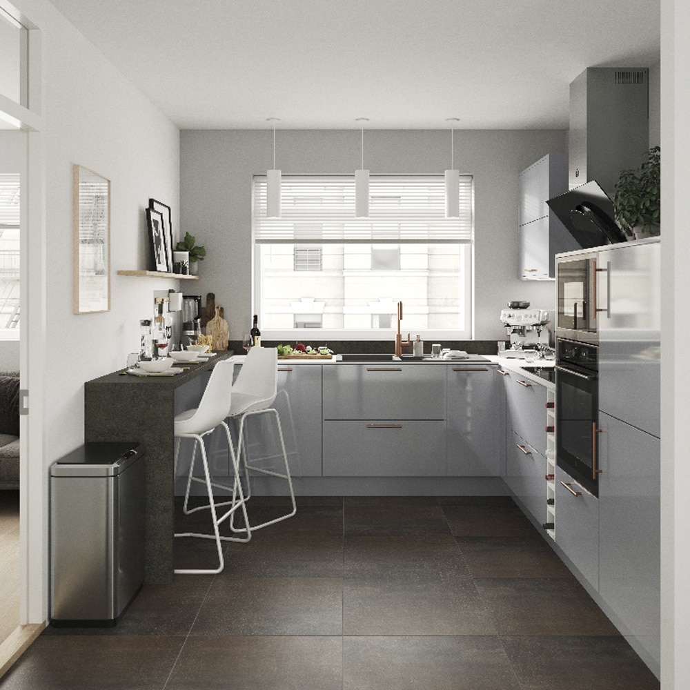 Front usa cu sertare GOODHOME Artemisia, MDF, 39.7 x 71.5 x 1.8 cm, gri lucios