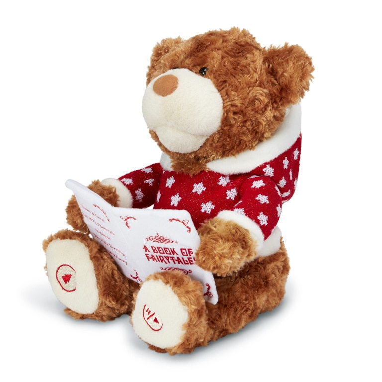 Jucarie ursulet plus de Craciun, 25 x 23 x 26 cm, 5 povesti, baterie inclusa, ABS si poliester, multicolor