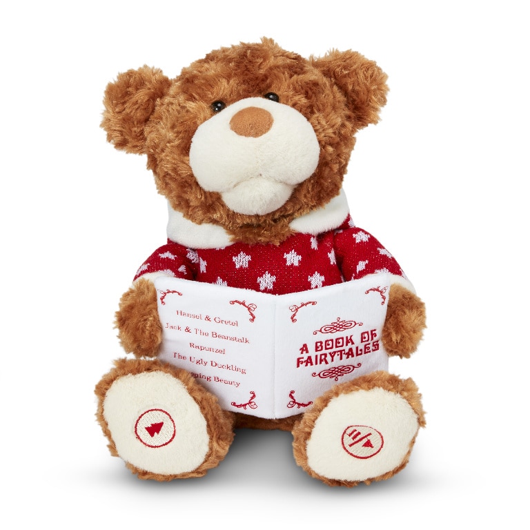 Jucarie ursulet plus de Craciun, 25 x 23 x 26 cm, 5 povesti, baterie inclusa, ABS si poliester, multicolor