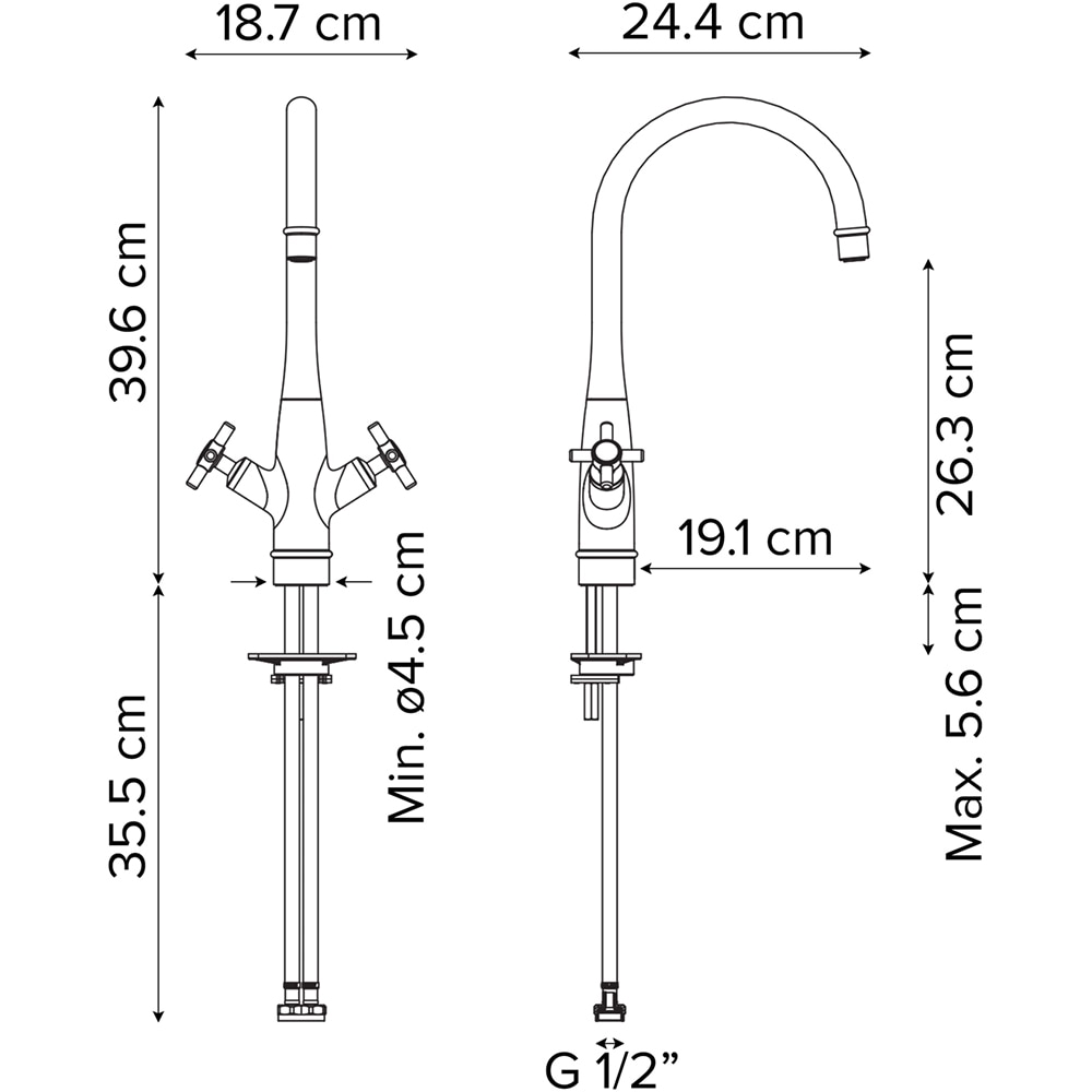 Baterie bucatarie GoodHome Filbert, pipa inalta, alama, crom