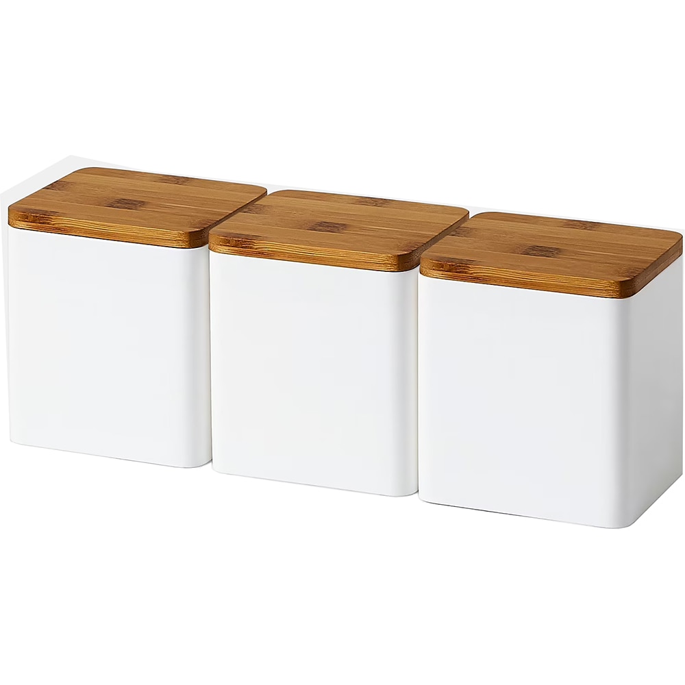 Set 3 recipiente depozitare GoodHome Budu, 12.5 x 10.8 x 13.6 cm, alb/maro