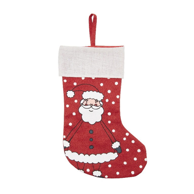 Decoratiune Soseta Craciun, textil, rosu/alb