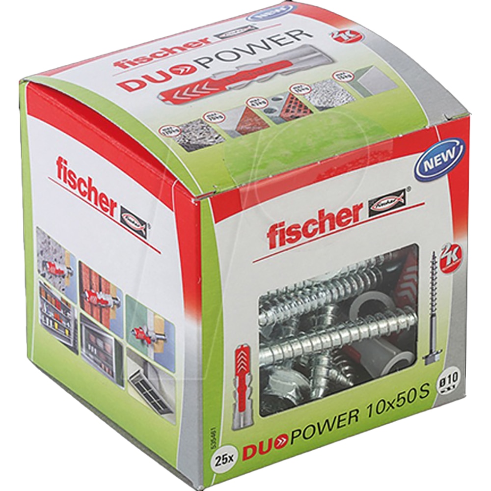 Dibluri nylon Fischer DuoPower, 10 x 50 mm, cu surub, otel, 25 buc