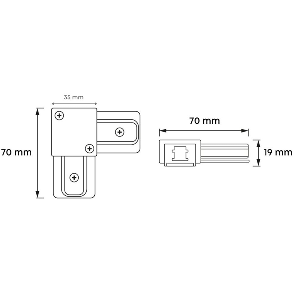 Conector in forma de L HOROZ, 1 circuit, 7 x 2 x 7 cm, IP20, aluminiu/plastic, alb