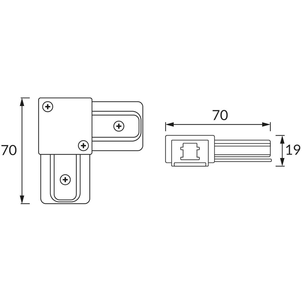 Conector in forma de L HOROZ, 1 circuit, 7 x 2 x 7 cm, IP20, aluminiu/plastic, negru