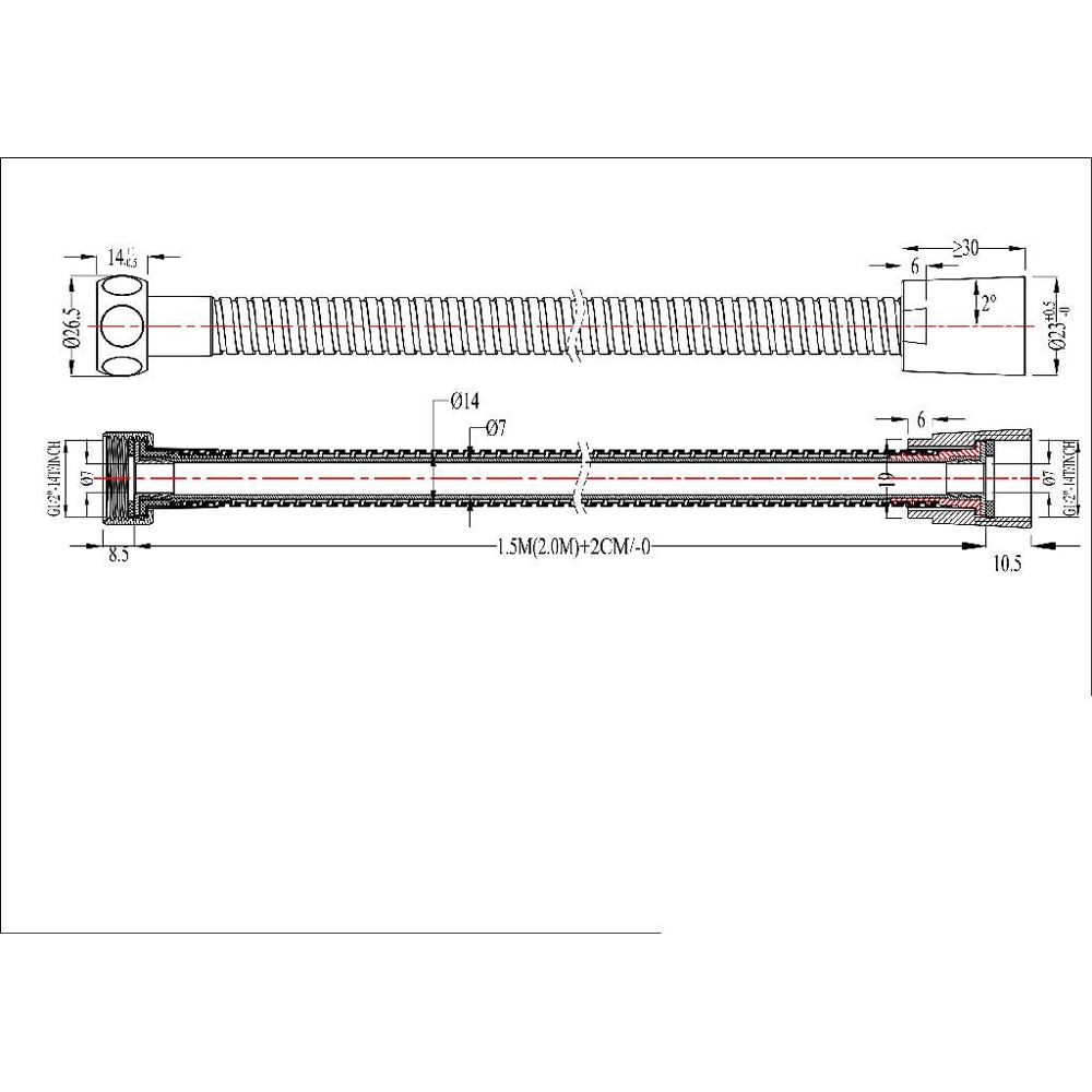 Furtun de dus 100851267, 1.5 m, argintiu