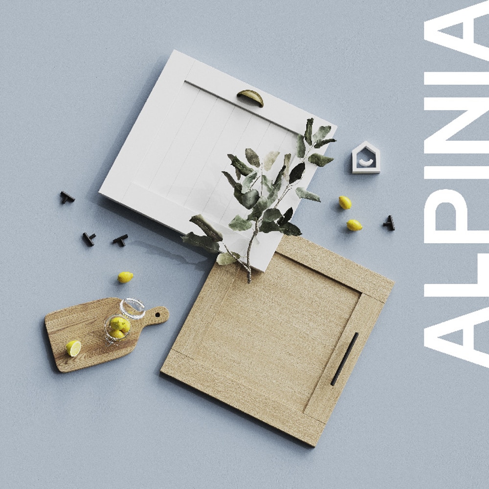 Front usa cu sticla GOODHOME Alpinia, MDF, sticla, 49.7 x 71.5 x 1.8 cm, alb mat