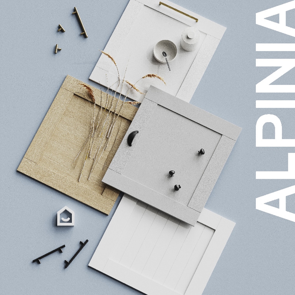 Front usa cu sticla GOODHOME Alpinia, MDF, sticla, 49.7 x 71.5 x 1.8 cm, alb mat
