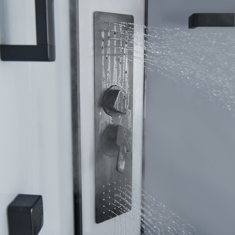 Cabina dus cu hidromasaj GOODHOME Beloya, semirotunda, profil metalic, sticla securizata, 90 x 90 x 220 cm, gri/negru