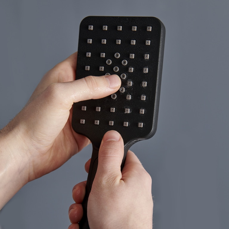 Cabina dus cu hidromasaj GOODHOME Beloya, semirotunda, profil metalic, sticla securizata, 90 x 90 x 220 cm, gri/negru