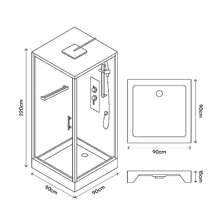 Cabina dus hidromasaj, joasa, patrata, 90 x 90 x 220 cm • GoodHome Beloya