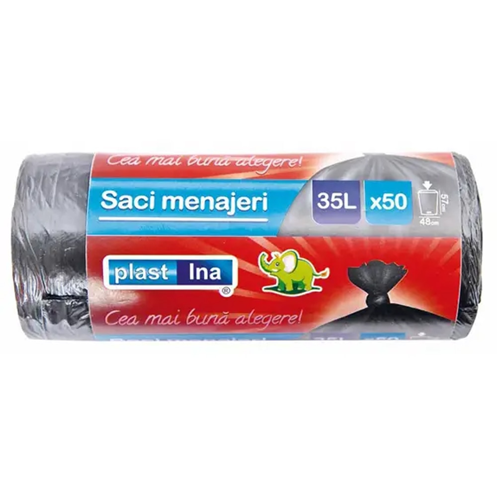 Saci menajeri PLASTINA, 50 bucati, 35 l, gri