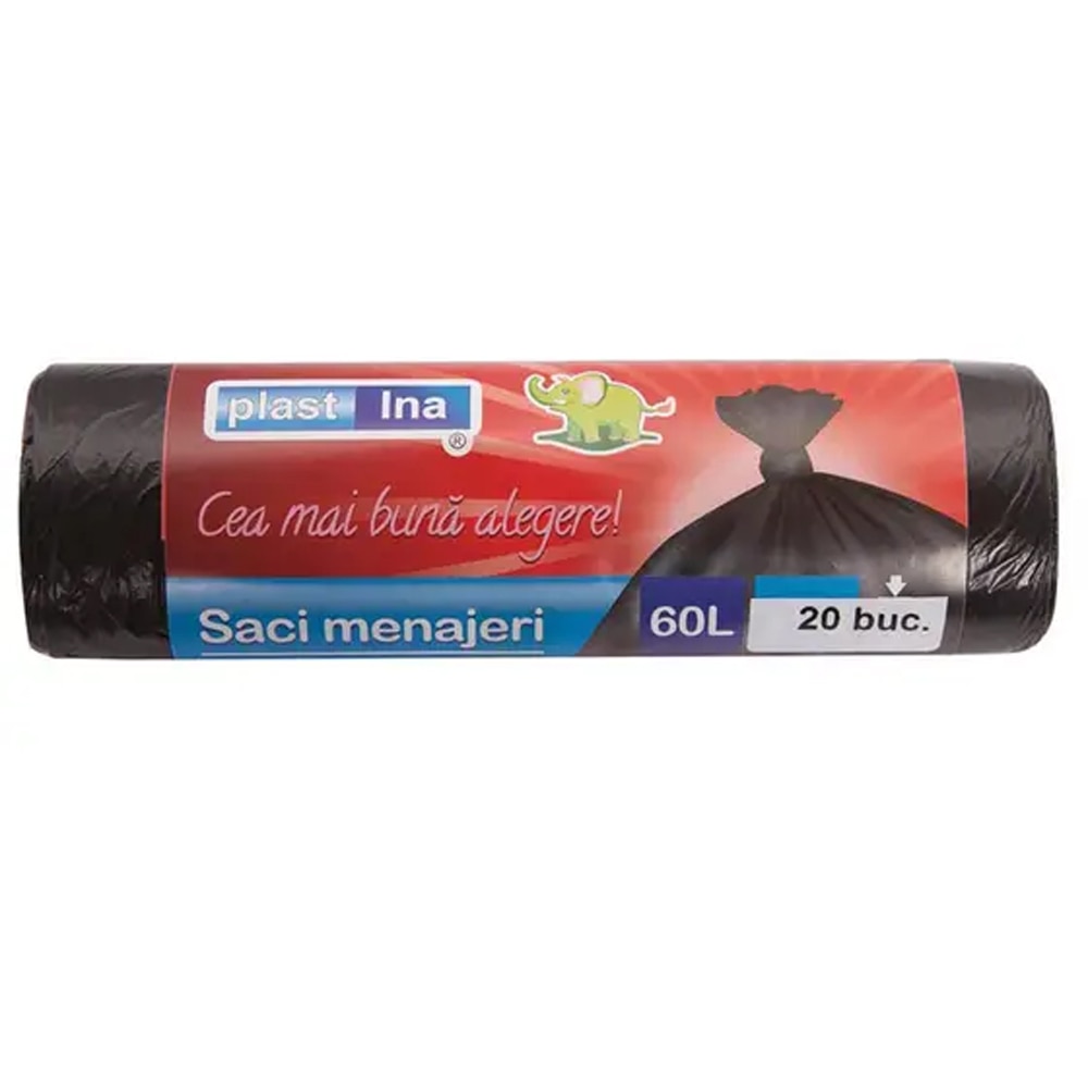 Saci menajeri PLASTINA, 20 bucati, 60 l, gri