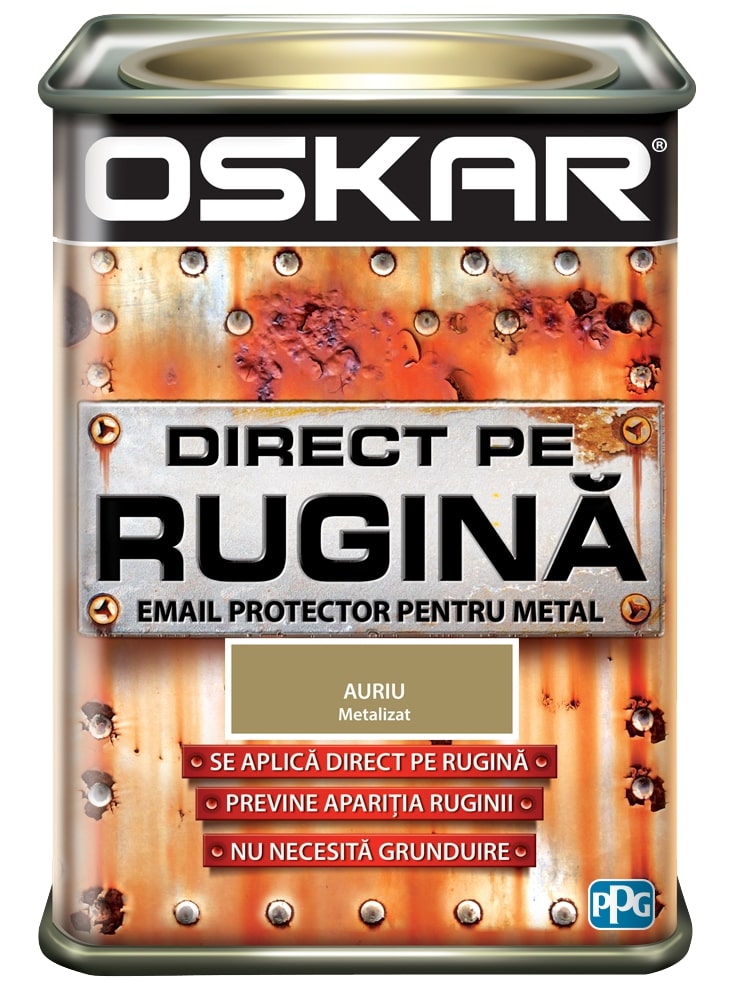 Email direct pe rugina, pentru metal, interior/exterior, culoare auriu, 0.5 L  Oskar