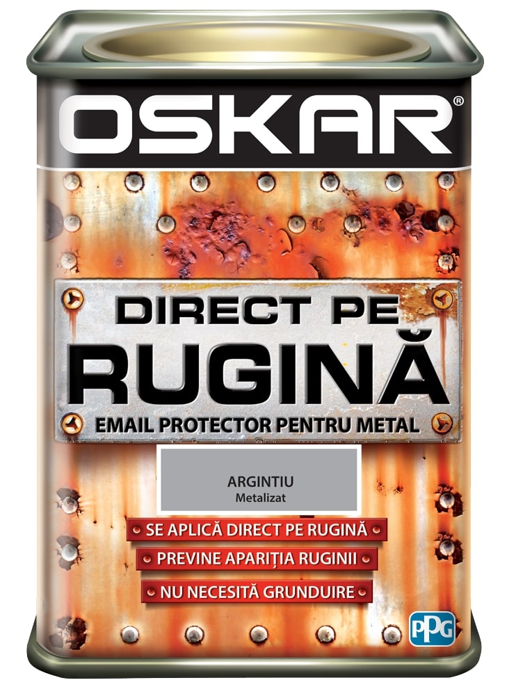 Email direct pe rugina, pentru metal, interior/exterior, culoare argintiu, 0.5 L  Oskar