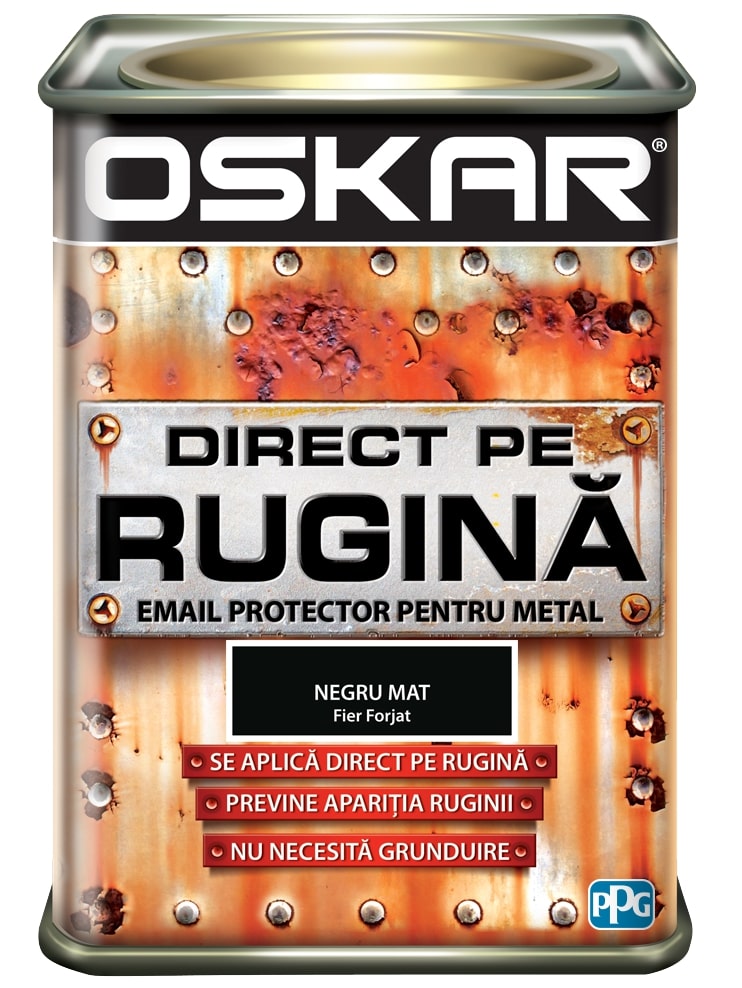 Email protector pentru metal, direct pe rugina, interior/exterior, culoare negru, 0.5 L  Oskar