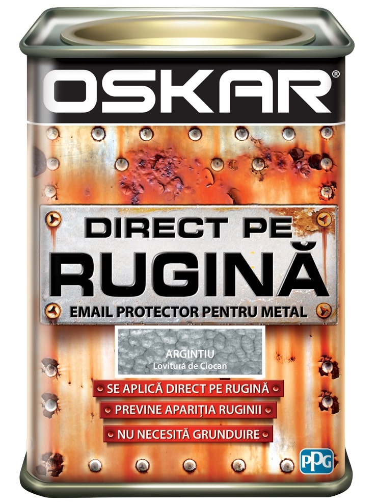 Email direct pe rugina, pentru metal, interior/exterior, culoare gri, 0.5 L  Oskar