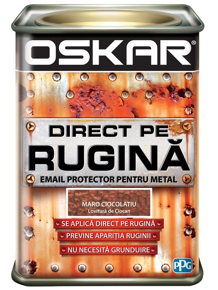 Email direct pe rugina, pentru metal, interior/exterior, culoare maro ciocolatiu, 0.5 L  Oskar