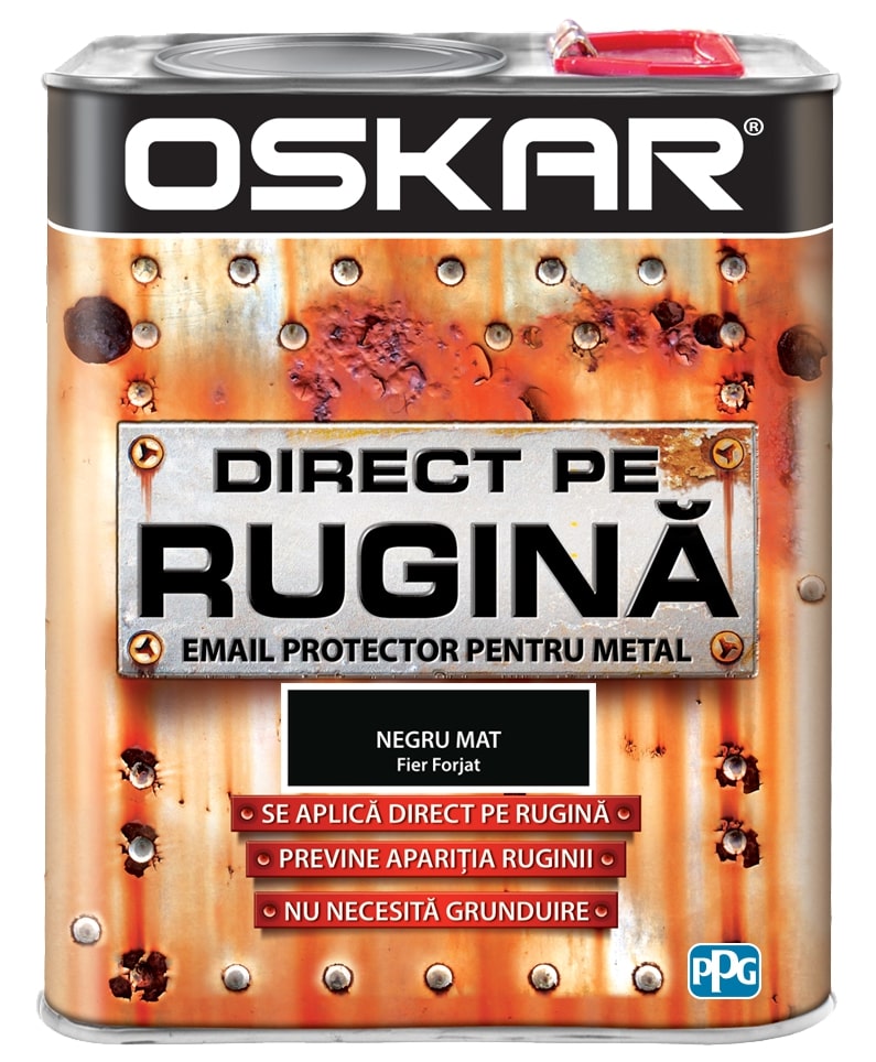 Email direct pe rugina, pentru metal, interior/exterior, culoare negru mat, 2.5 L  Oskar
