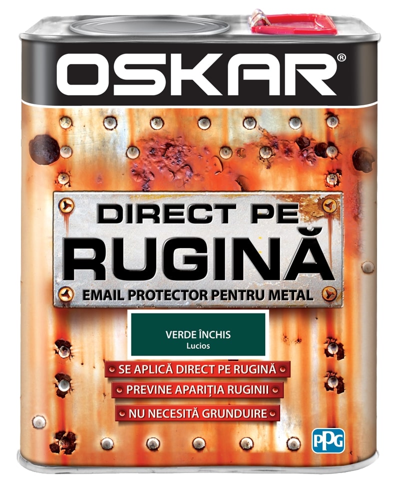 Email direct pe rugina, pentru metal, interior/exterior, culoare verde inchis, 2.5 L  Oskar