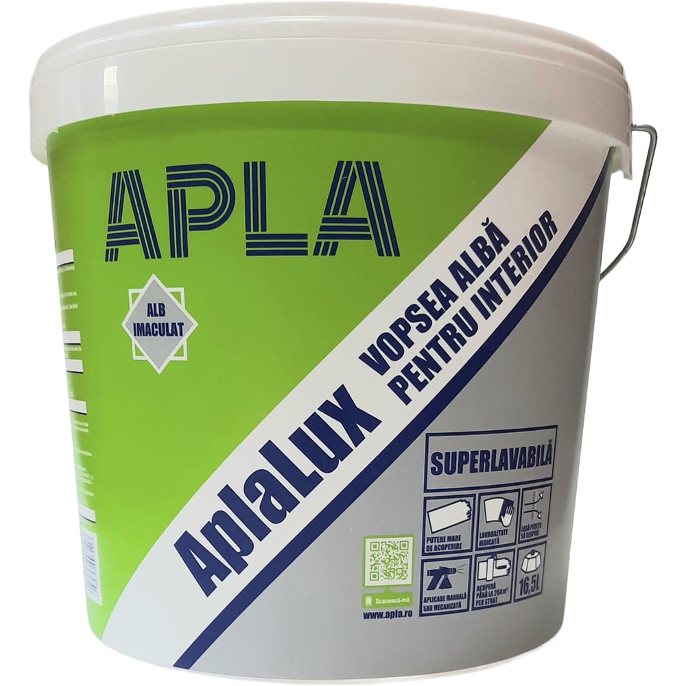 Vopsea superlavabila AplaLux, alb, 16.5 L, Interior