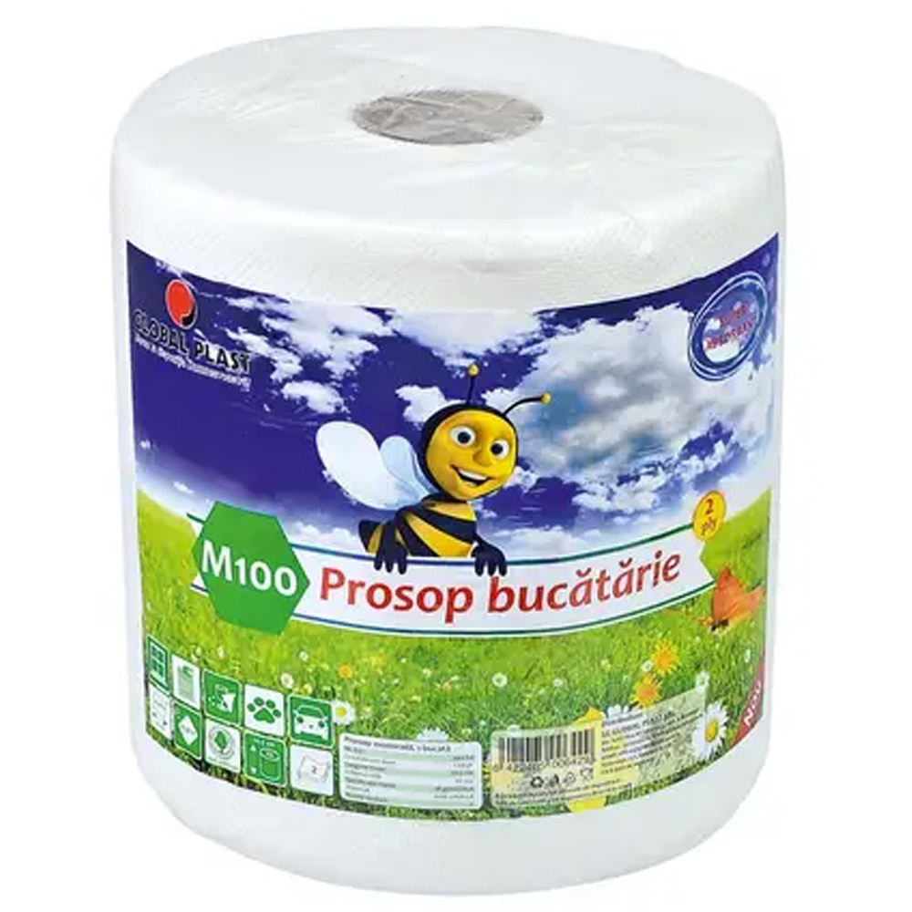 Prosoape de hartie GLOBAL PLAST, 23 x 18 cm, 2 straturi, 1 rola, 100 m