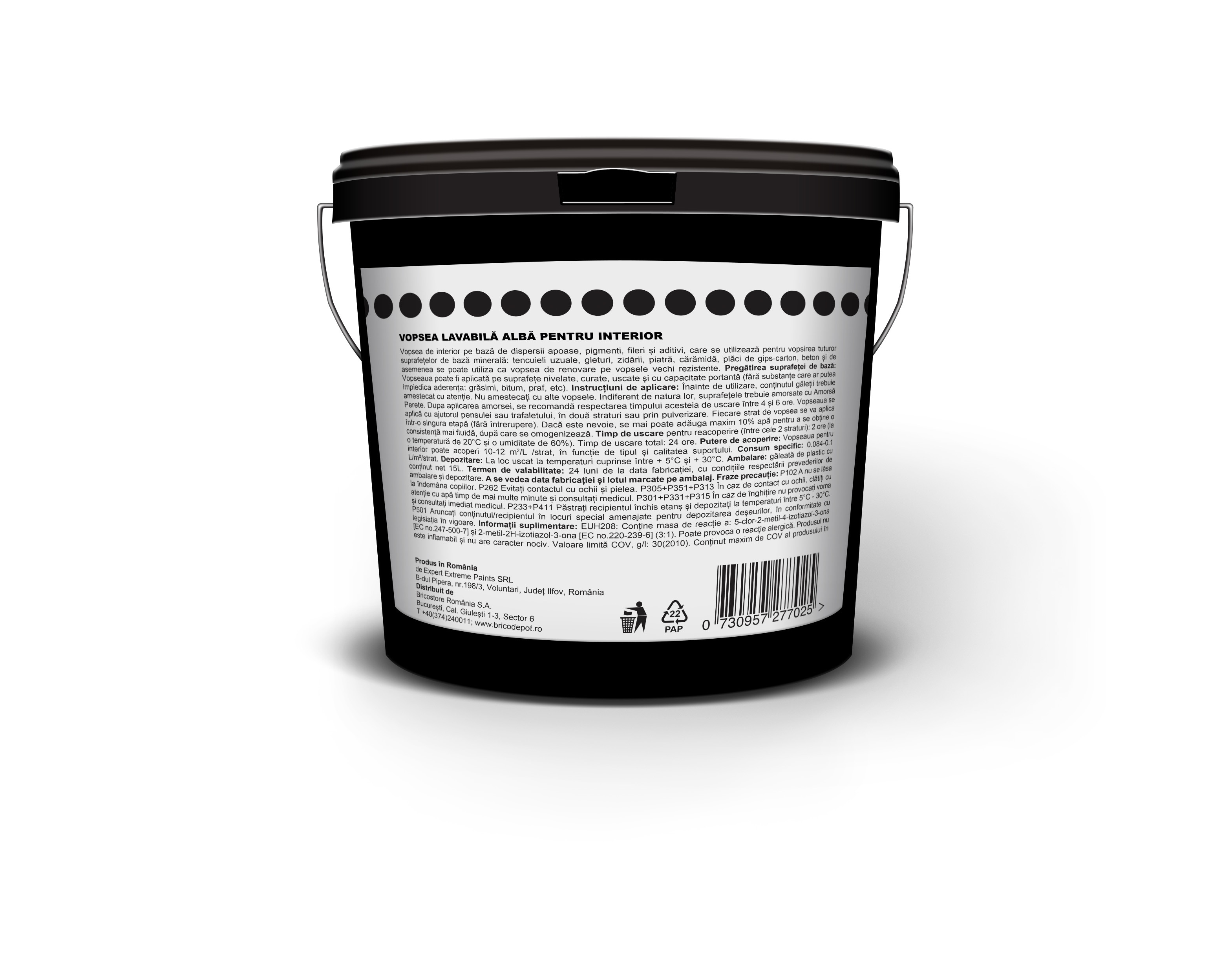 Vopsea lavabila, de interior, alba, 2.5 L