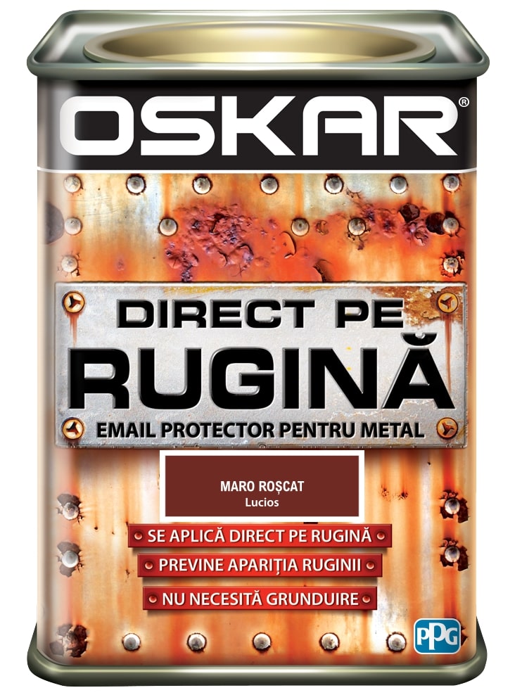 Email direct pe rugina, pentru metal, interior/exterior, culoare roscat lucios, 0.5 L  Oskar