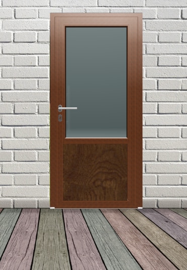 Usa termopan PVC interior/exterior, batanta, cu geam, 6 C, maro, stanga, simpla deschidere, 88 x 205 cm  Extruplast