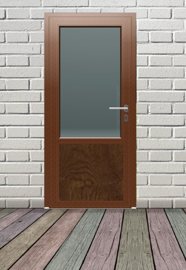 Usa termopan PVC interior/exterior, batanta, cu geam, 6 C, maro, stanga, simpla deschidere, 88 x 205 cm  Extruplast