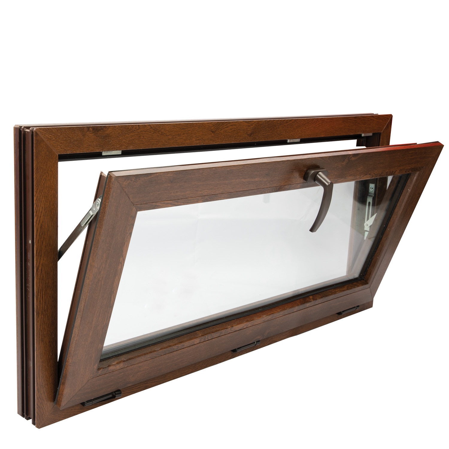 Fereastra termopan PVC, geam Clar + Low-E, nuc, 6 camere, 116 x 56 cm, simpla deschidere, oscilanta  Extruplast