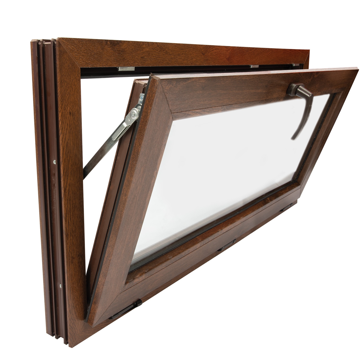 Fereastra termopan PVC, geam Clar + Low-E, nuc, 6 camere, 116 x 56 cm, simpla deschidere, oscilanta  Extruplast