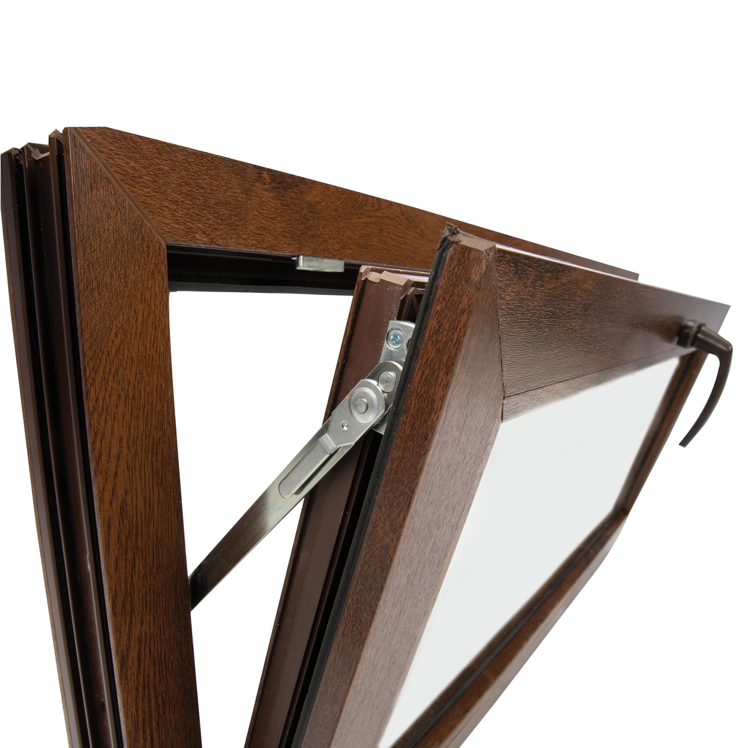 Fereastra termopan PVC, geam Clar + Low-E, nuc, 6 camere, 116 x 56 cm, simpla deschidere, oscilanta  Extruplast