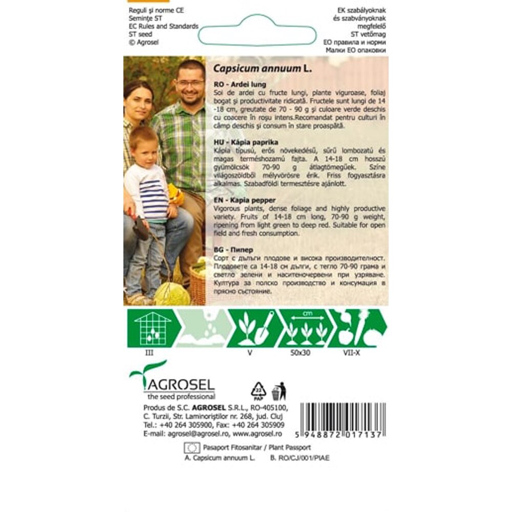 Seminte de legume Ardei lung Mircea AGROSEL, 1 plic