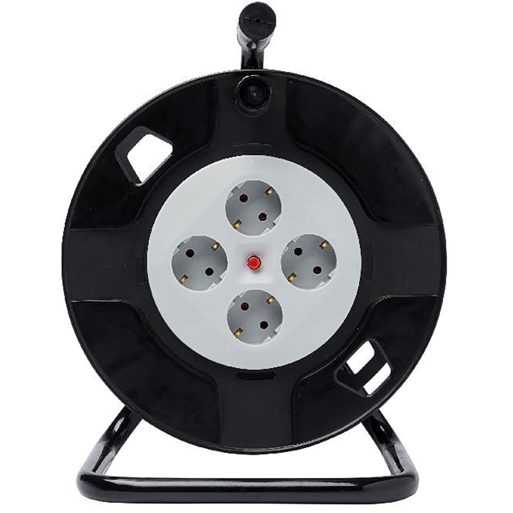 Prelungitor 4 prize Schuko, fara cablu, cu tambur, negru