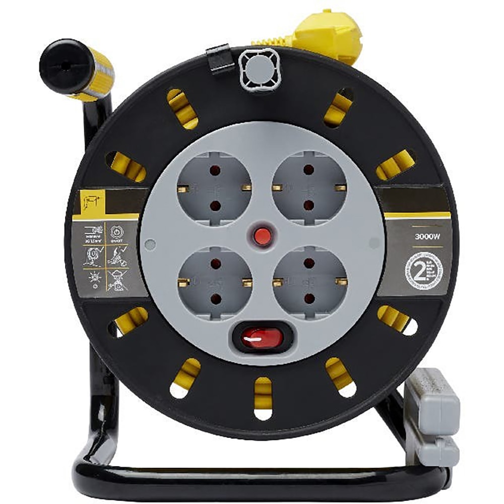 Prelungitor DIALL H05VV-F, 4 prize Schuko, 25 m, 1.5 mm, cu tambur, negru