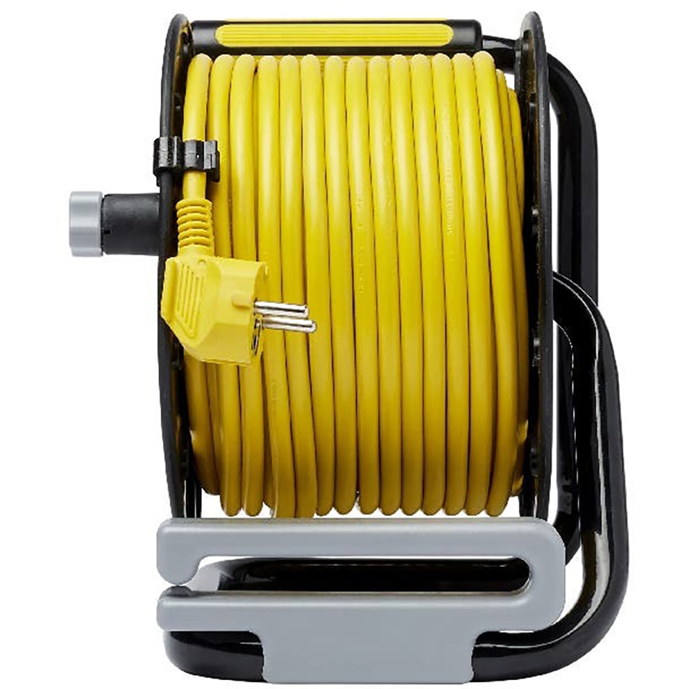 Prelungitor DIALL H05VV-F, 4 prize Schuko, 25 m, 1.5 mm, cu tambur, negru